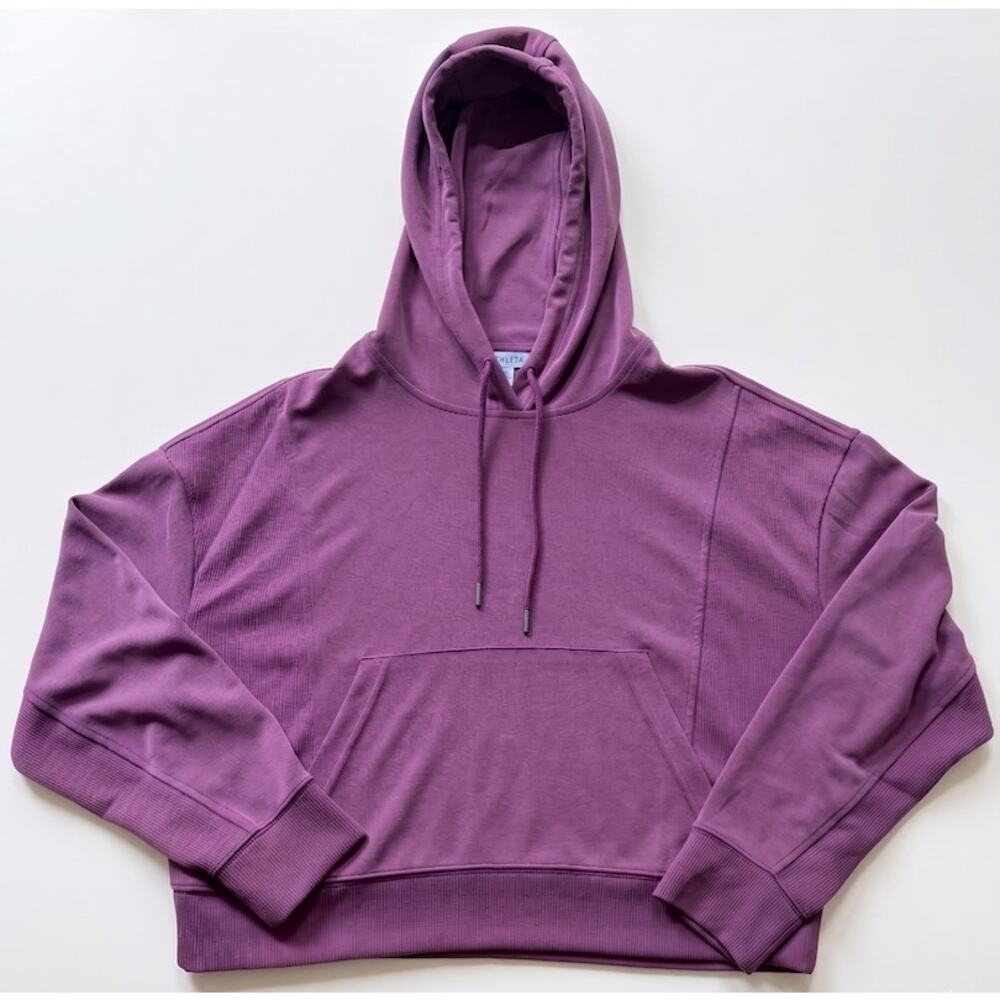 Athleta Cropped Hoodie Purple Pullover Sweatshirt Women’s M Drawstring